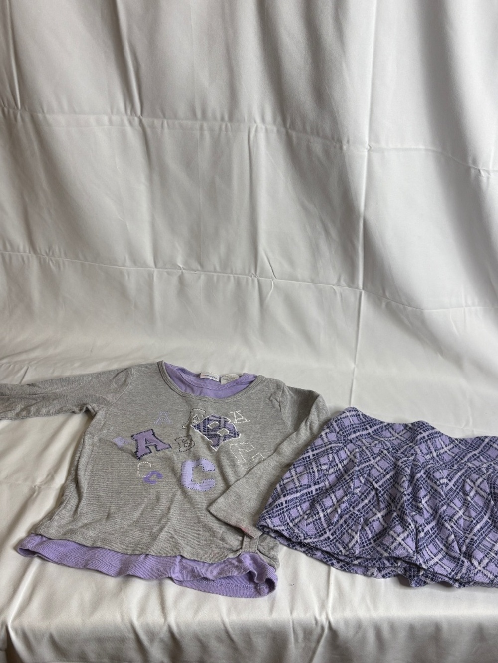 Vtg Kid Connection Girl Outfit 5T Shirt & Skirt Pleated Purple Plaid Set School